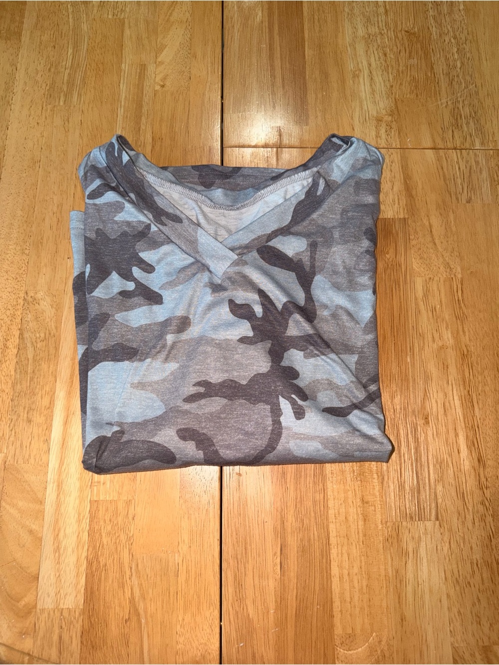 SHEIN Gray Camo V-Neck Tee